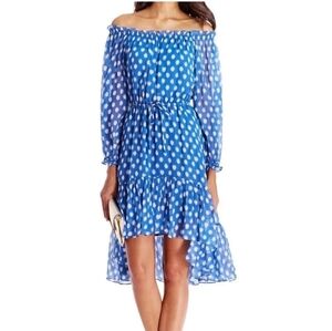 New Diane Von Furstenberg Blue/White 100%Silk Two Way Wear High-Low Dress Size 6